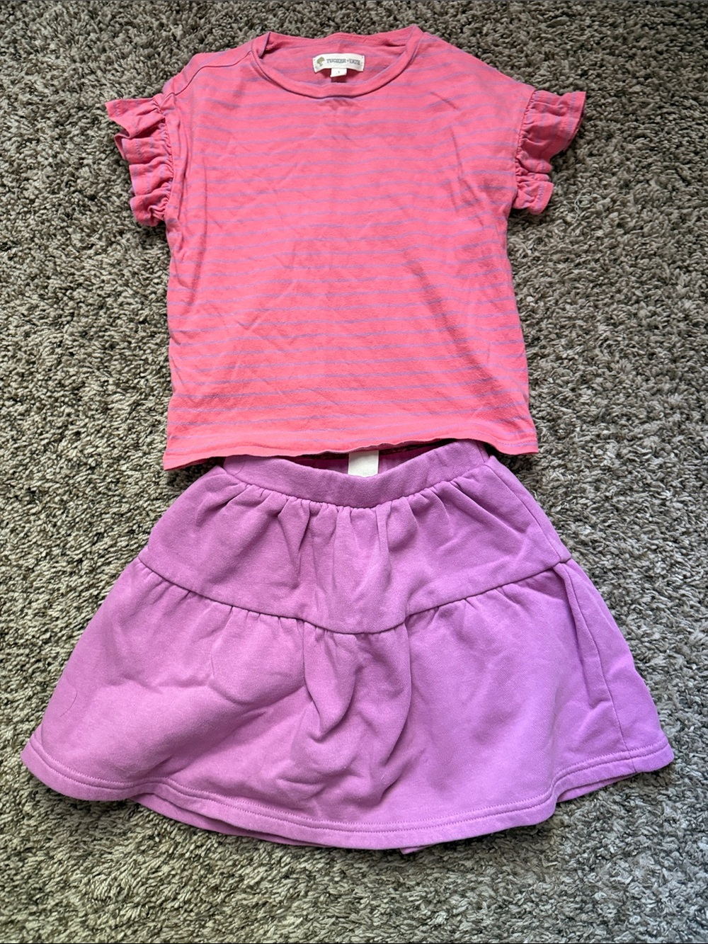 Tucker + Tate Pink Striped Top with Lavender Tiered Skirt